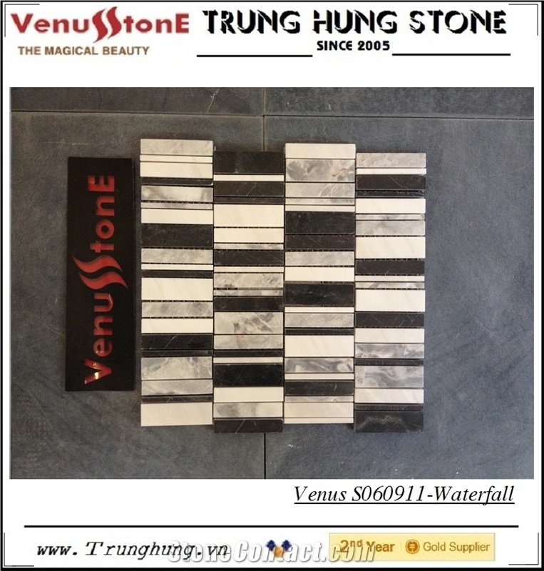 Black Grey White Marble Mosaic Tiles with Special Waterfall Design