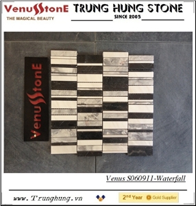 Black Grey White Marble Mosaic Tiles with Special Waterfall Design