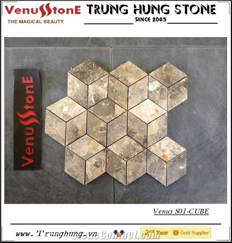 Light Grey Panther Cube 3D Marble Mosaic for modern decoration