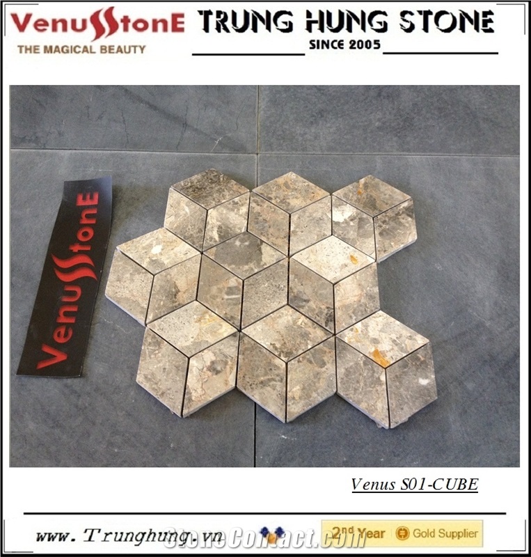 Light Grey Panther Cube 3D Marble Mosaic for modern decoration