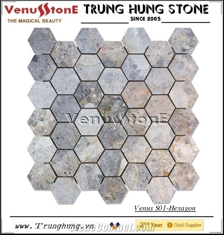 Light Grey Panther Hexagon Marble Mosaic Tile Polished