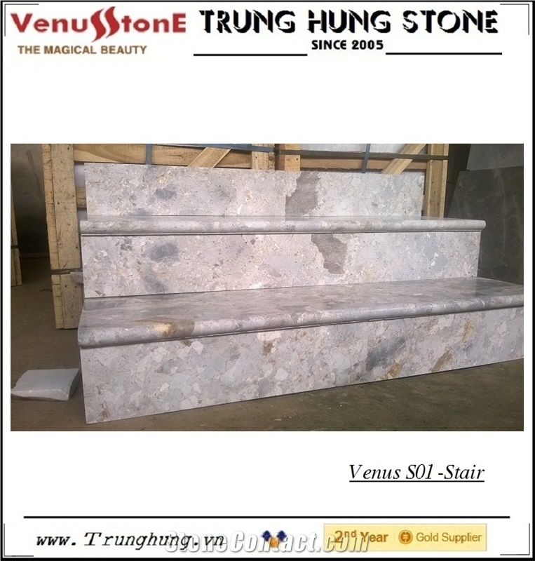 Light Grey Panther Marble Stairs & steps, stairs risers 