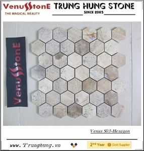 Vietnam Beige Carpet Hexagon Marble Mosaic Tile Polished