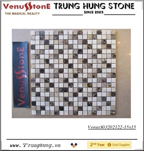 Vietnam Beige Carpet Marble + Crema Marfil + Dark Emperador + Light Emperador Multicolor Polished Marble Stone Mosaic