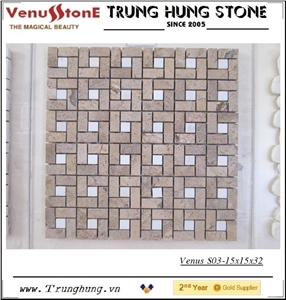 Vietnam Beige Carpet Marble Polished Pinwheel Mosaic Tile with White Dots