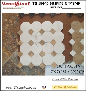 Vietnam Beige Carpet Octagon Marble Mosaic Tile Polished with White Dots