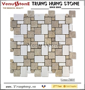 Vietnam Beige Marble Carpet and Milky White Marble Tumbled Mosaic with Special Style