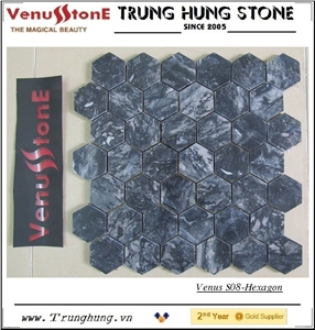 Vietnam Eddy black Hexagon Marble Mosaic Tile Polished