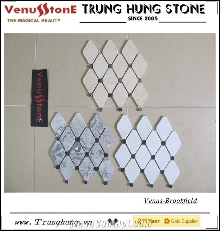 Vietnam Milky White Diamond Marble Mosaic Tile Polished with Black Dots