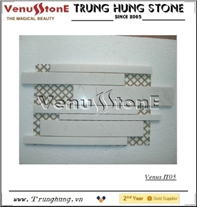 Vietnam Milky White Interlocking Mosaic Marble Stone Tile for Floor