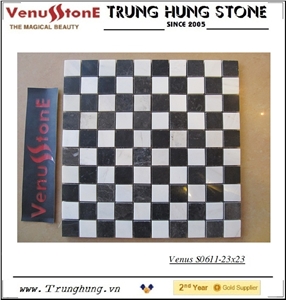 Vietnam Milky White Marble + Blue Stone 23*23 Black and White Polished Marble Mosaic Tiles