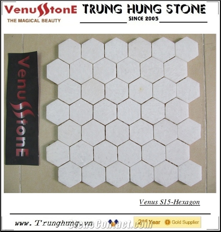 Vietnam Pure White Hexagon Marble Mosaic Tile Polished
