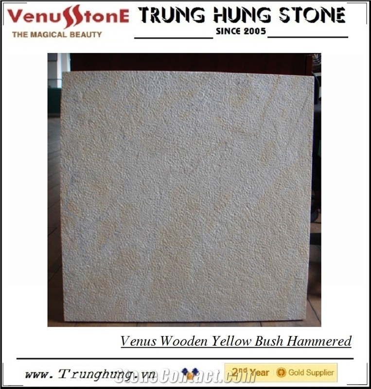 Vietnam Wooden Yellow Marble Bush Hammered Slabs & Tiles, Viet Nam Yellow Marble