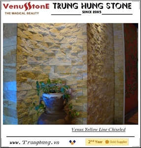 Vietnam Yellow Line Chiseled, Yellow Marble Building & Walling