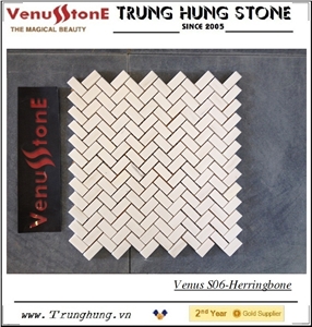 White Marble Herringbone Pattern Polished Mosaic Tiles