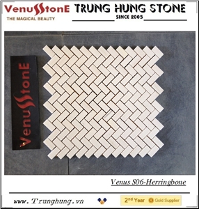 White Marble Herringbone Pattern Polished Mosaic Tiles