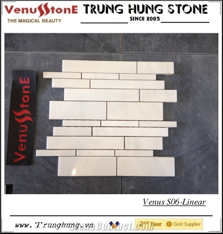 White Marble Polished Linear Splicing Mosaic Tile