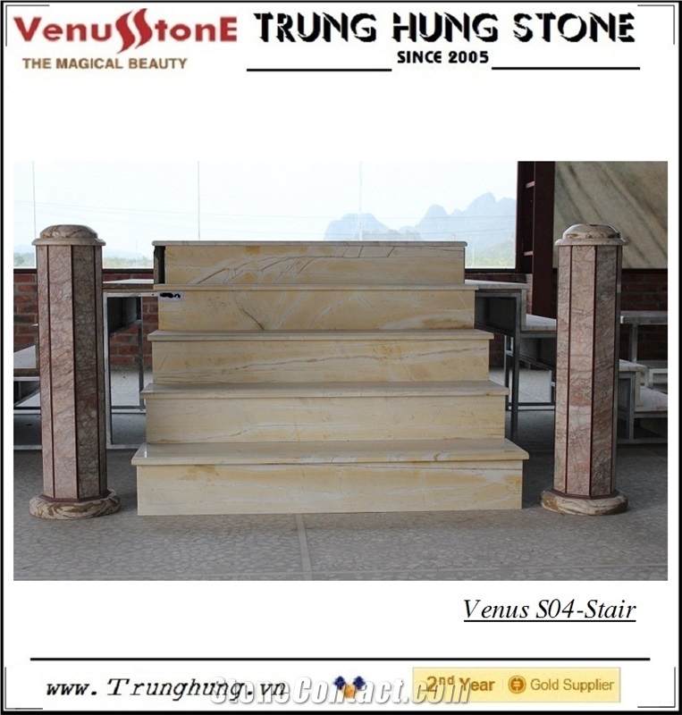 Wooden Yellow Marble Stairs & steps, stair risers 