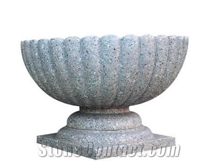 G606 Granite Round Garden Flower Pot,Natural Stone Outside Garden Flower Pot