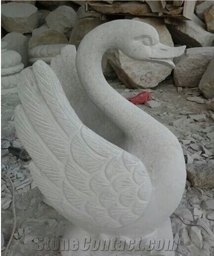Handcarved Garden Sculpture Swan Animal Sculpture, G655 White Granite Sculpture & Statue