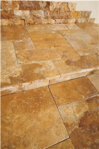 Gold Travertine tiles & slabs , Afyon Yellow Travertine Tumbled flooring tiles, walling tiles 
