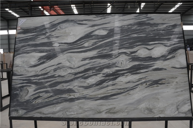 Calacatta Blue Spray Wave China Marble Polished Slabs, White Marble with Grey Marble Tiles & Slab Machine Cutting Panel for Hotel Lobby Floor Paving