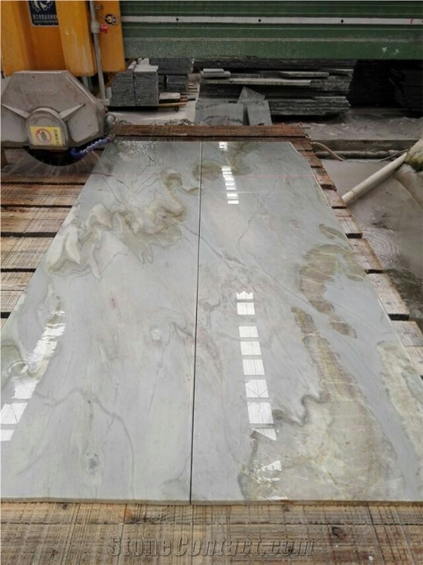 Calacatta Blue Spray Wave China Marble Polished Slabs, White Marble with Grey Marble Tiles & Slab Machine Cutting Panel Lobby Floor Paving