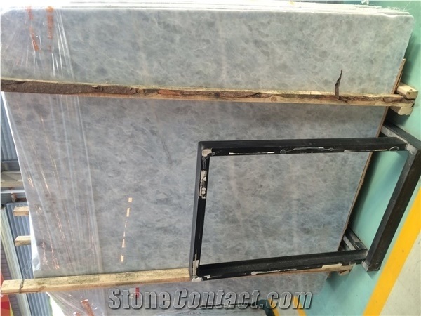 China New Blue Crystal High Glossy Marble Tiles Slabs,Machine Cutting Panel for Hotel Floor Covering,Bathroom Walling