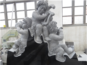 Factory Direct China Shanxi Black Carving Boy Baby Angels Monuments, Tombstone Design Writing Letters and Painting Gold Headstone