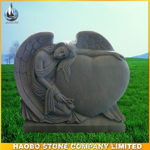 White Marble Angel Heart Headstone Monument Tombstone