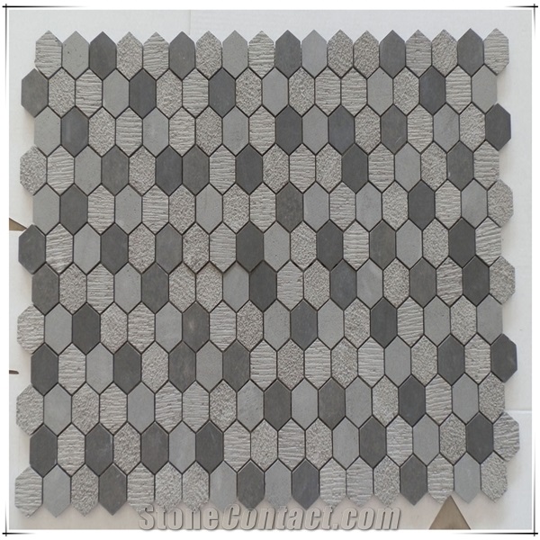 Mixed Finishes Basalt Stone Mosaic/ Grey Basalt Hexagon Mosaic