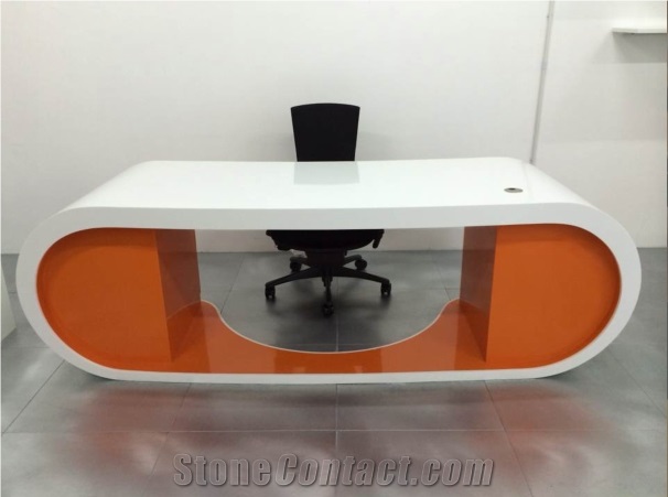 Orange Marble Stone Curved Office Executive Desk From China
