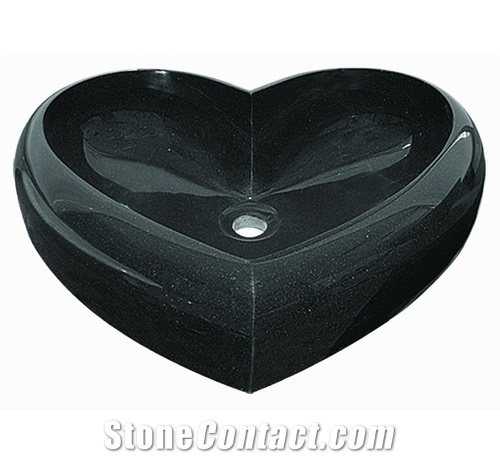 Heart Shape Shanxi Black Granite Wash Basins, Shanxi Black Granite Bathroon Sinks