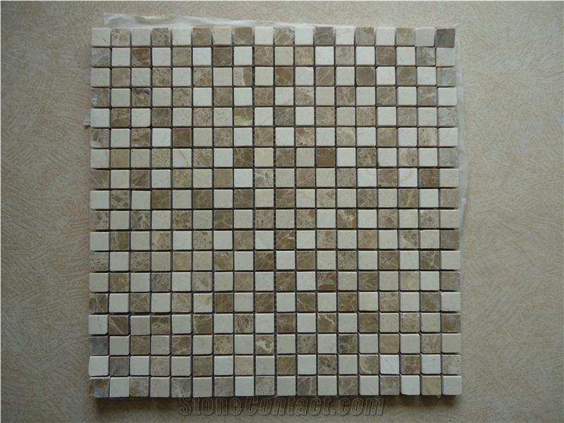 Natural Stone Mixed Color Marble Mosaic Tile, Emperador Light Marble Mosaic Tile
