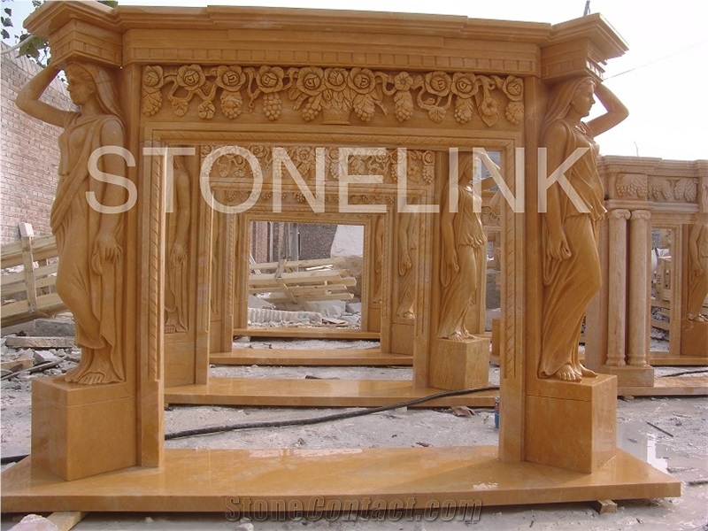 Slfi-008, Stone Fireplace, Marble Fireplace Mantel, Yellow Color Indoor Decoration