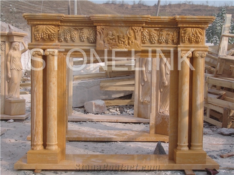 Slfi-010, Stone Fireplace, Marble Fireplace Mantel, Yellow Color Indoor Decoration