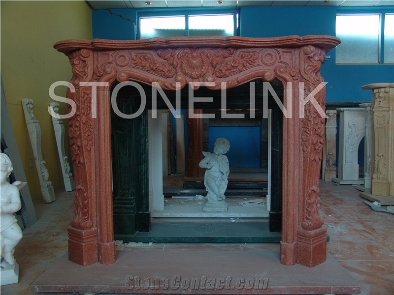 Slfi-014- Stone Fireplace -Marble Fireplace Mantel-Brown Color-Indoor Decoration