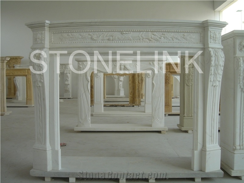 Slfi-020- Stone Fireplace -Marble Fireplace Mantel-White Color-Indoor Decoration