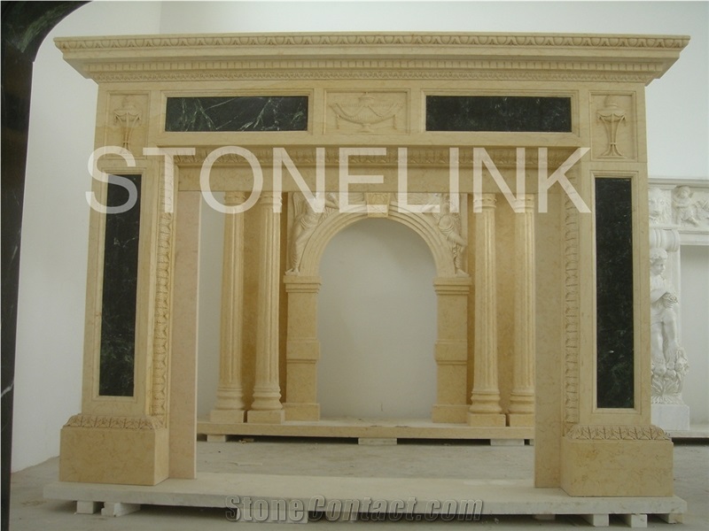 Slfi-022- Stone Fireplace -Marble Fireplace Mantel-Brown Color-Indoor Decoration