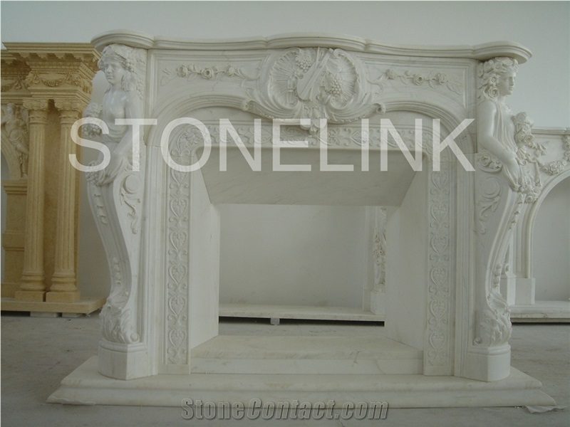 Slfi-023, Stone Fireplace, Marble Fireplace Mantel, White Color Indoor Decoration