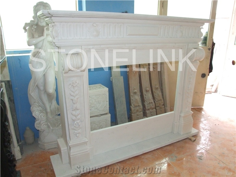 Slfi-038, Stone Fireplace, Marble Fireplace Mantel, White Color Indoor Decoration
