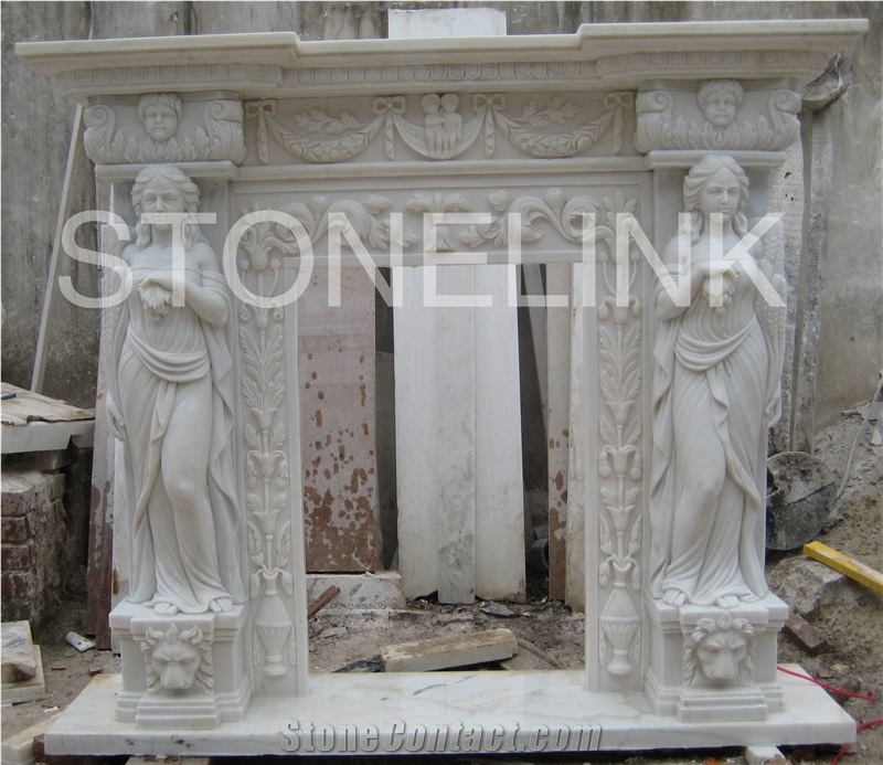 Slfi-049, Stone Fireplace, Marble Fireplace Mantel, White Color Indoor Decoration
