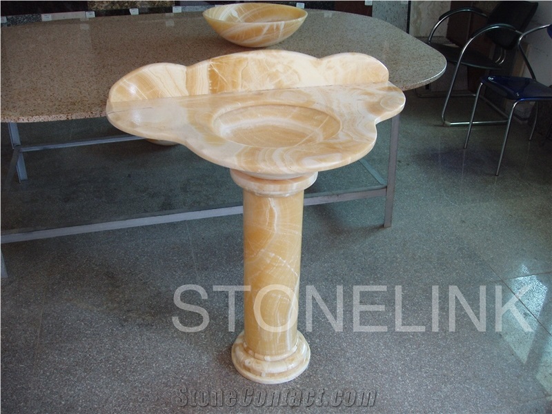 Slsi-007, Chinese Yellow Onyx Pedestal Basins, Sinks, Countertop Basins