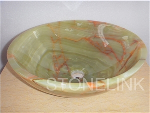 Slsi-016, Naghadeh Green Onyx Basin with Red Vein, Green Onyx Round Basin, Wash Bowls