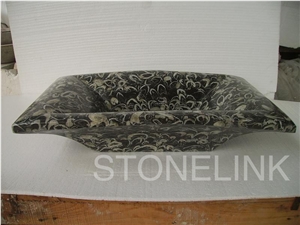 Slsi-021, Sea Shell Marble Basin, Chinese Marble Basin, Black and White Marble Basin, Geogrous Square Basin