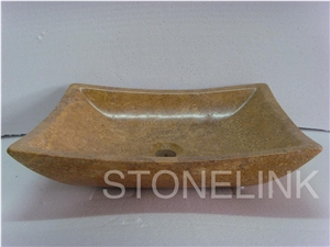 Slsi-029, Yellow Marble Square Basin, Countertop Basin, Absolute Beige Marble Sinks & Basins