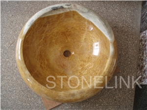 Slsi-034, Yellow Marble Round Basin, Countertop Basin, Gandomac Yellow Marble Sinks & Basins