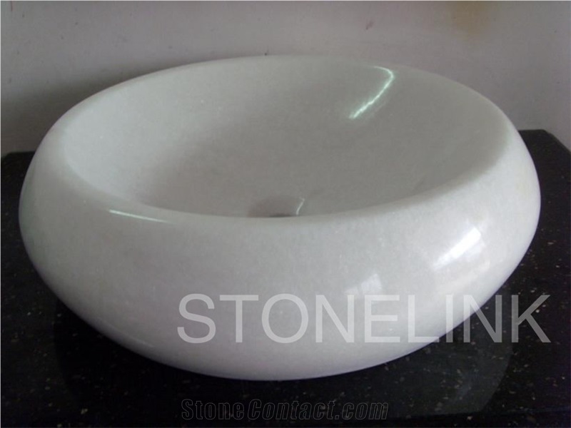Slsi-035, Crystal White Marble Round Basin, Countertop Basin