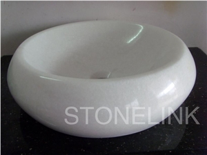 Slsi-035, Crystal White Marble Round Basin, Countertop Basin