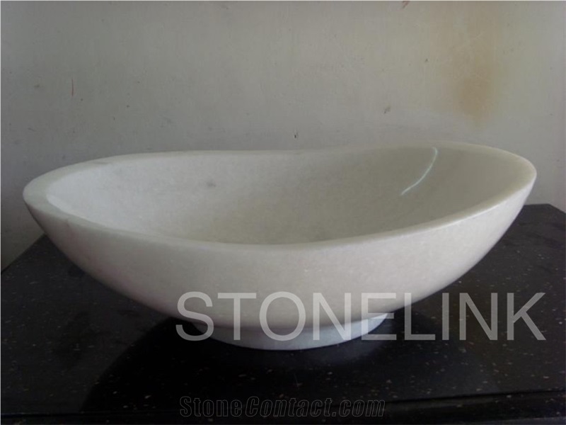 Slsi-037, Crystal White Marble Wash Bowls, Crystal White Marble Basins, Countertop Basins